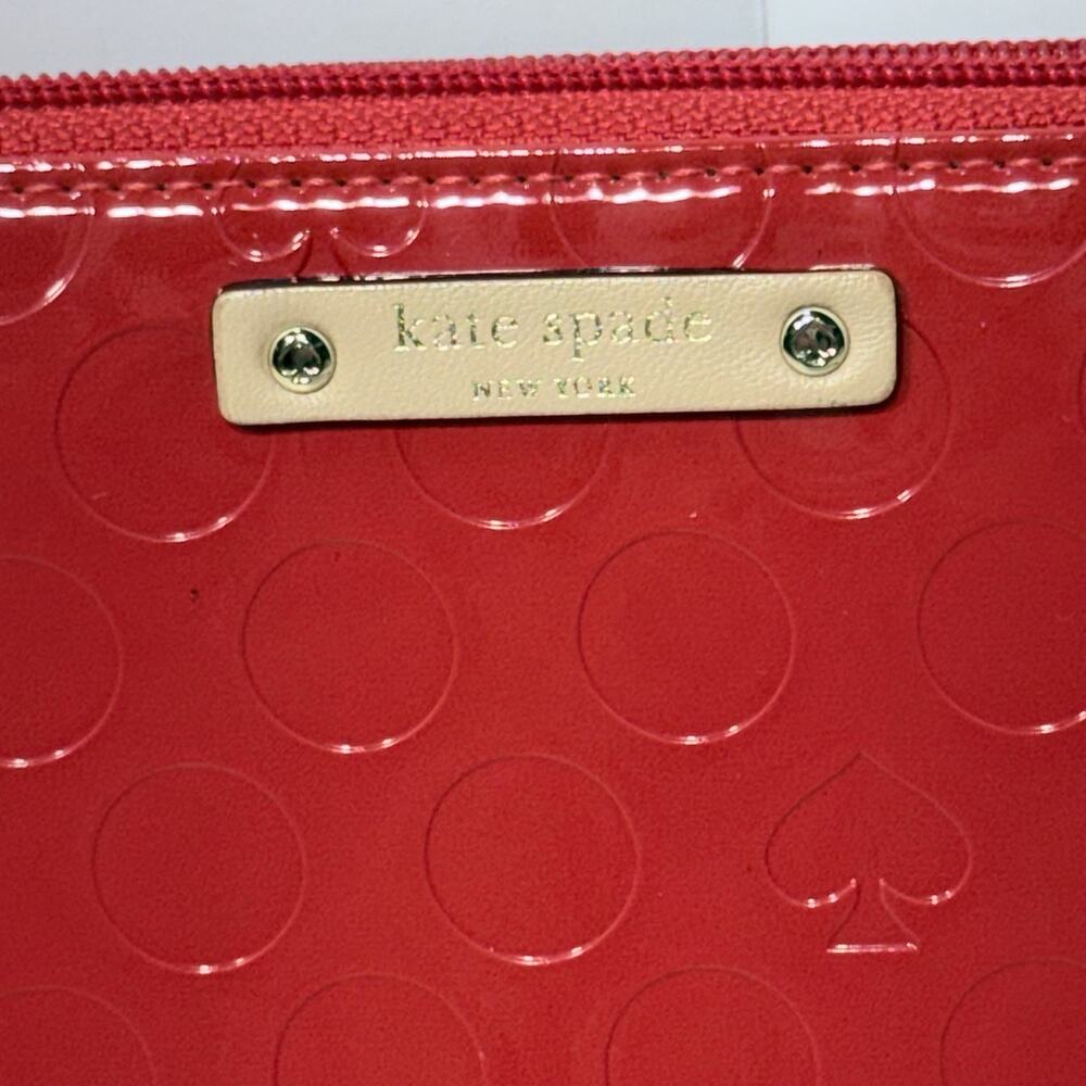 Kate Spade Red Patent Leather Embossed Spade and Circle Motif Full Zip Wallet